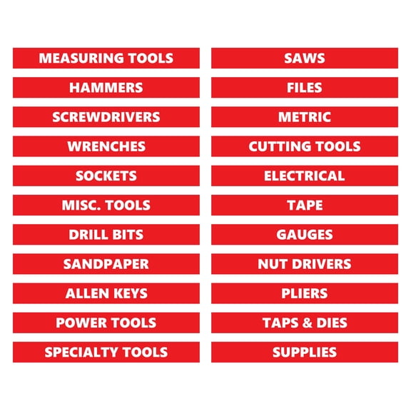 Toolbox Organizational Magnetic Labels by DCM Solutions (Red, 0.5"H x 4.5"W)
