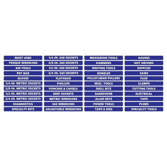 Toolbox Organizational Magnetic Rounded Labels Advanced Set by DCM Solutions (Blue, 0.5"H x 4.5"W)