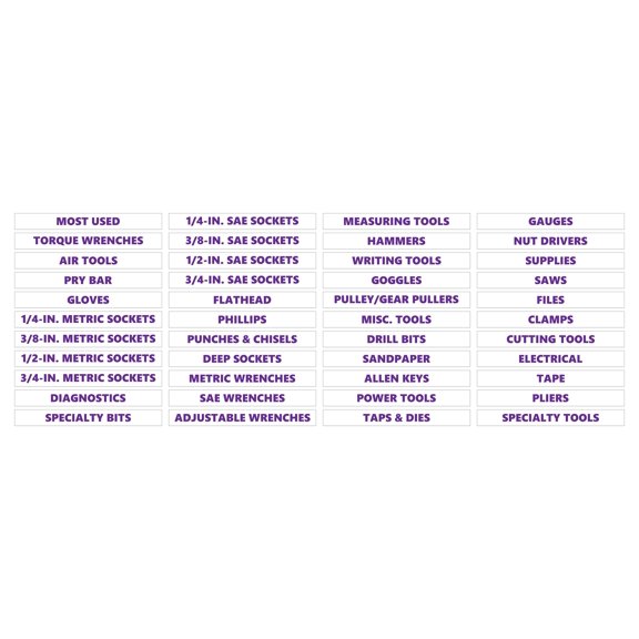 Toolbox Organizational Magnetic Rounded Labels Advanced Set by DCM Solutions (Purple Inverted, 0.5"H x 4.5"W)