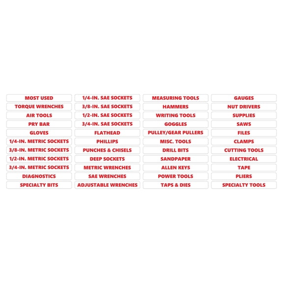 Toolbox Organizational Magnetic Rounded Labels Advanced Set by DCM Solutions (Red, 0.5"H x 4.5"W)