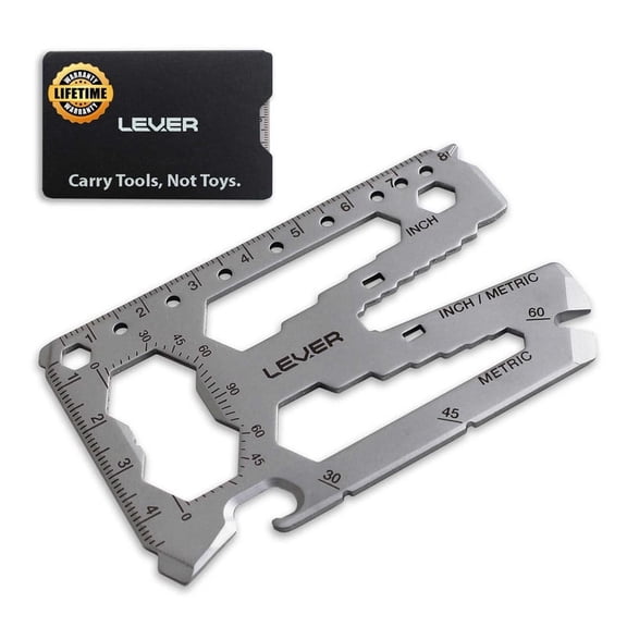 Lever Gear Toolcard Pro - 40 in 1 Credit Card Multitool, Slim Wallet Tool Card, TSA Compliant EDC Pocket Tool, Bottle Opener, Stainless Steel, Perfect Gifts for Men (Silver)