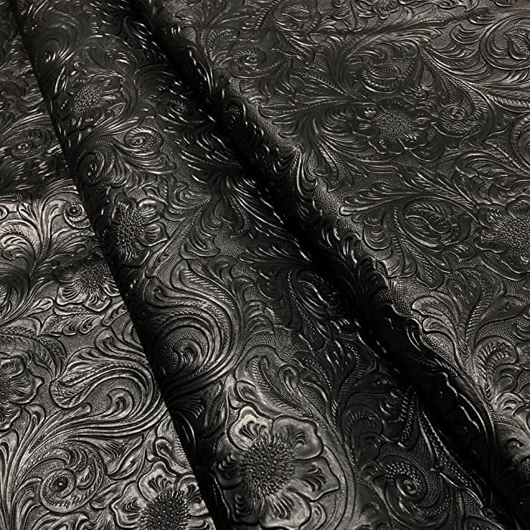 Tooled Faux Leather Western Cowboy, Floral Embossed Vinyl, Craft DIY and  Upholstery Pleather Fabric - Cut By The Yard (Silver)