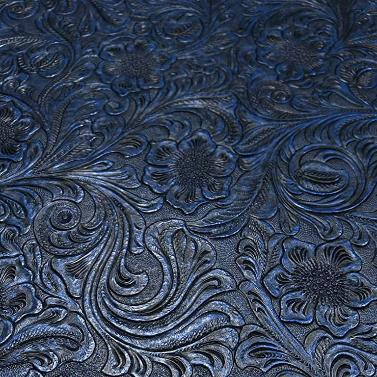 SARANDAVE Tooled Faux Leather Western Cowboy, Floral Embossed Vinyl, Craft DIY and Upholstery Pleather Fabric - Cut by The Yard (Turquiose), Size: 54 Wide. Sold