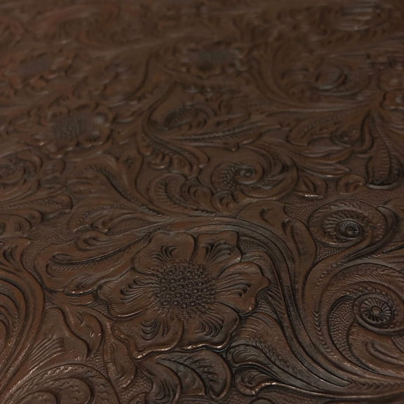 Tooled Faux Leather Western , Embossed Vinyl, Craft DIY and Upholstery Pleather Fabric - Cut by The Yard (Chocolate)