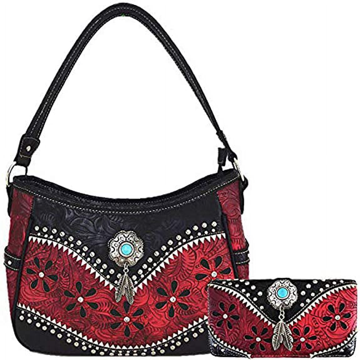 Women's Cowhide Western Floral Tooled Leather Shoulder Purse Handbag 1 —  Challenger