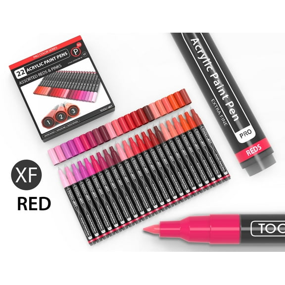 Acrylic Paint Pens 22 Assorted Red And Pink Pro Color Series Specialty Markers Set (0.7mm EXTRA FINE)
