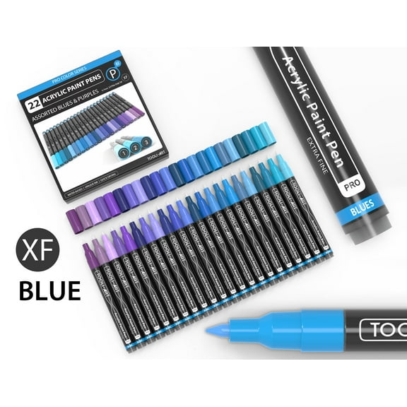 Acrylic Paint Pens 22 Assorted Blue And Purple Pro Color Series Specialty Markers Set (0.7mm EXTRA FINE)