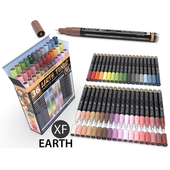 Tooli-Art Acrylic Paint Pens Skin and Earth Tones Marker Set 0.7mm Extra Fine Tip For Rock Painting, Canvas, Most Surfaces with Non-Toxic, Quick Dry Marker Set of 36