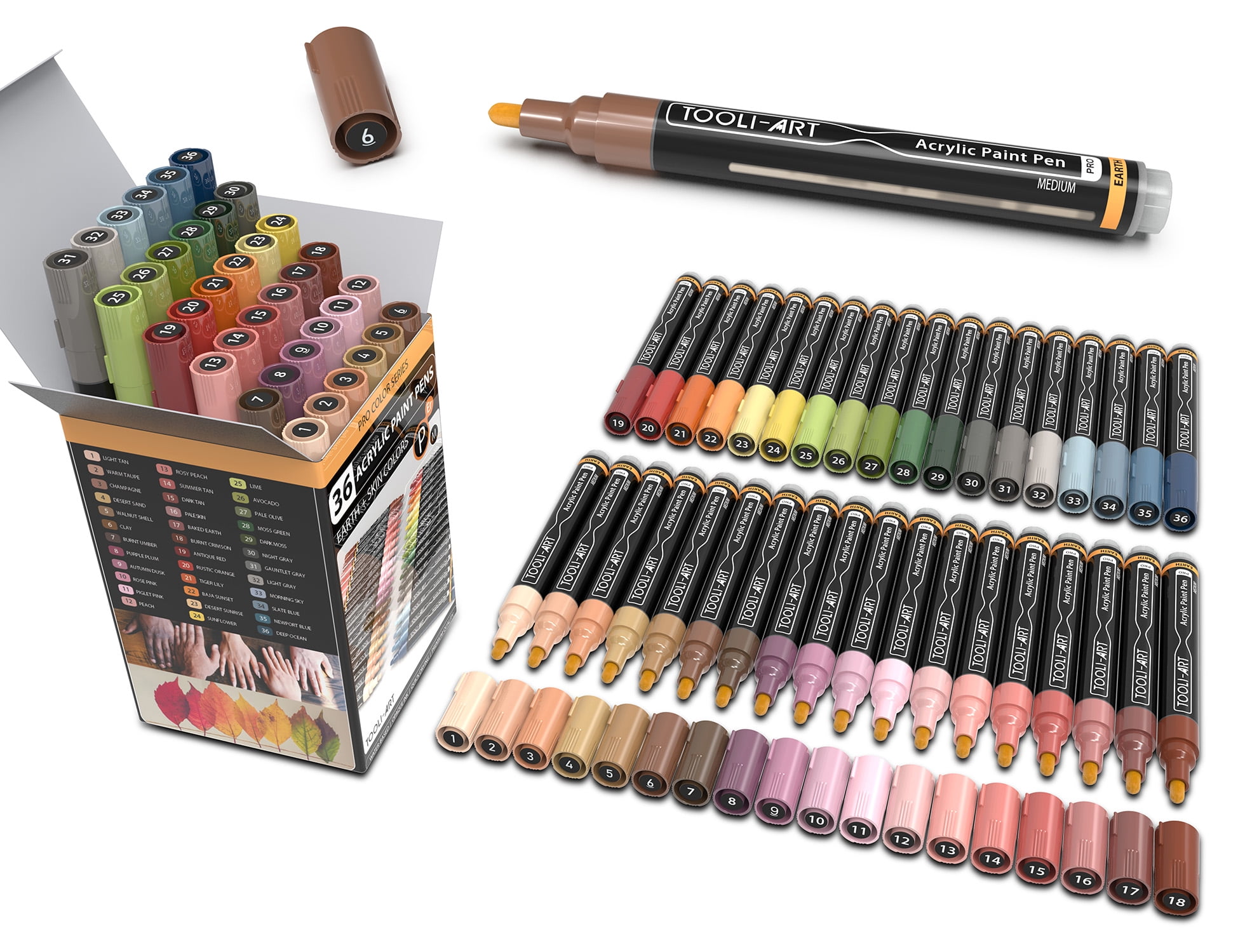 TooliArt Acrylic Paint Pens Skin and Earth Tones Marker Set 3mm Medium