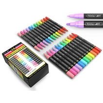 Tooli-Art Neon Fluorescent Acrylic Paint Pens Marker for Rocks, Glass, Mugs, and Most Surfaces with 0.7mm Extra Fine and 3.0mm Medium Tip Marker Set of 24