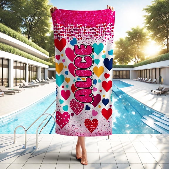 Toolie Bonka Hearts All Over Print Valentines Day Beach Towels, 30 x 60 Inch