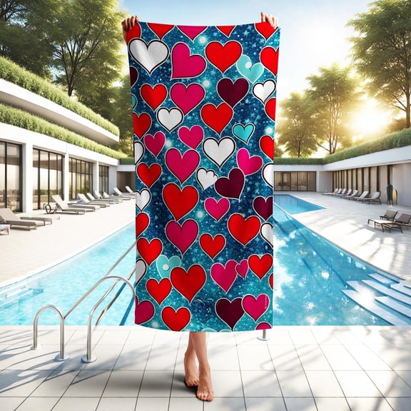 Toolie Bonka Valentine Hearts Beach Towel for adults, 3060 Dual sided Polyester & Cotton Valentines Day gift towels for Women & Teens
