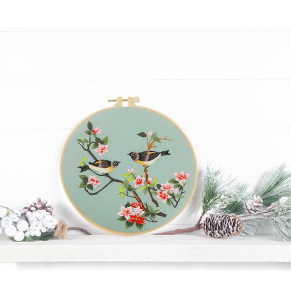 Toolix Clearance Office Supplies under $6 Embroidery Starters Kit For Beginners With Embroidery Cloth Embroidery Hoop Threads And 3 Needles Beautiful Bird And Tree