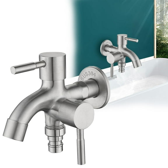 Toolix Double Garden Tap 1/2 Inch Double Outdoor Tap Stainless Water Faucet For Garden Household Industry Double Garden Tap Garden Tap Outside Tap Kit Outdoo