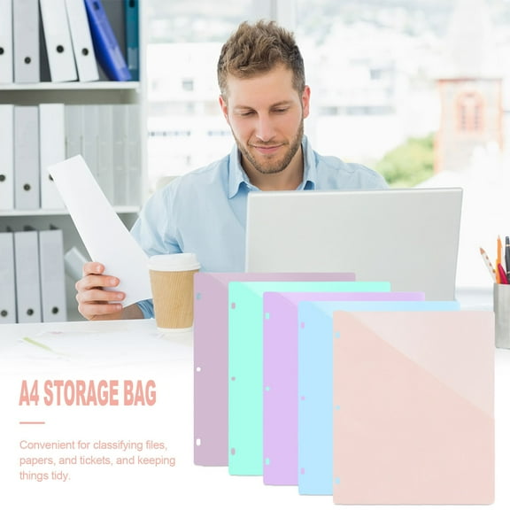 Toolix Office&Craft&Stationery A4Pp File Bag 3-Hole Loose-Leaf Document Bag Translucent Quick Clip Punch Insert Bag Set (5 Pcs)