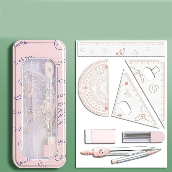 Toolix Compasses Set Geometry Tool 8 Pieces Ruler Pencil Set Geometry Protractor Math Drawing Tools School Math Stationery For Boys Girls Set Protractor