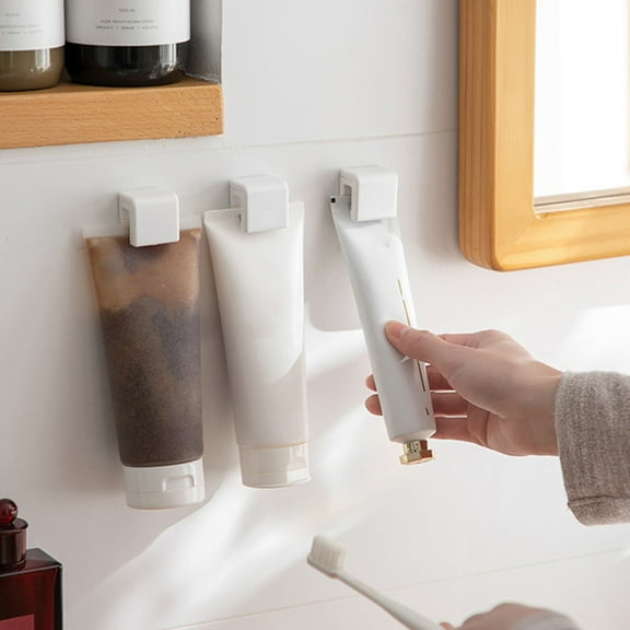 Toolix Toothpaste Holder Paste Clips Internal Non Slip Rubber Clip Self Adhesive Hanging Multifunction Stand For Bathroom Toothpaste Facial Cleanser Tower