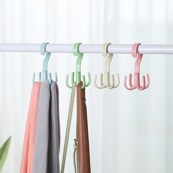 Toolix Utility Hooks Belt Hangers For Closet 360 Rotating Scarf Tie Rack 4 Colors Handy 4PCS Hooks