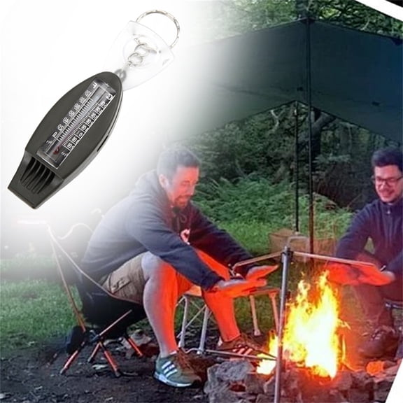 Solivara Measuring Tools Whistle Multifunctional 4 In 1 Whistle Magnifier With Key Chain Outdoor Travel Emergency Kit