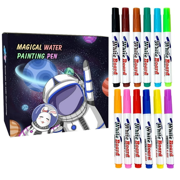 Toolix Writing Pen Magical Water Painting Pen 12 Colors Magical Floating Water Painting Pen Magical Watercolor Pen Magical Floating Ink Marker For Drawing Painting Teaching Whiteboard DIY Craft 5ml