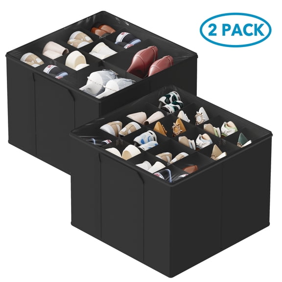 Criusia Shoe Organizer for Closet, 2 Pack Foldable Storage Box Bin with ...