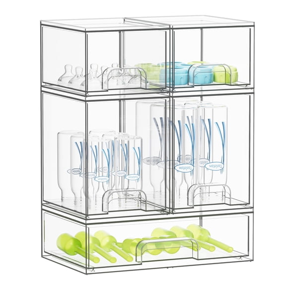 Tooloton Acrylic Stackable Drawers Organizer, 5-Pack for Countertop and Cabinet Storage, 2 Small + 2 Medium + 1 Large, Clear