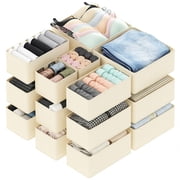 Tooloton Drawer Organizer for Clothes, 18 Pack Dresser Drawer Organizer Bins, Closet Organizers and Storage Dividers for Clothing, Underwears, Socks Beige