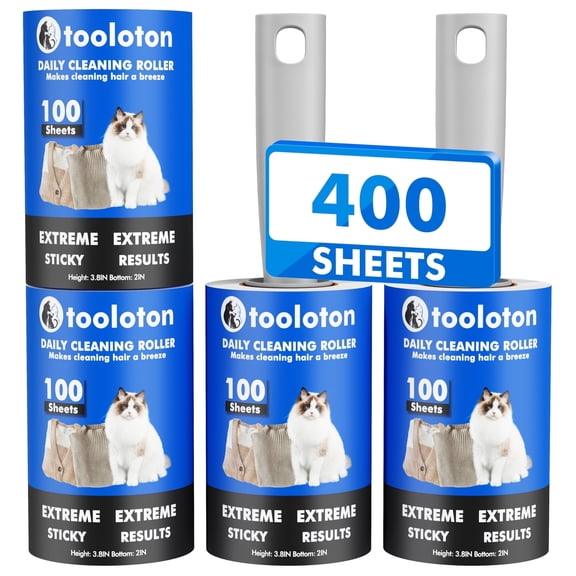 Tooloton Travel Sticky Lint Roller for Pet Hair, 400 Sheets, 4 Pack