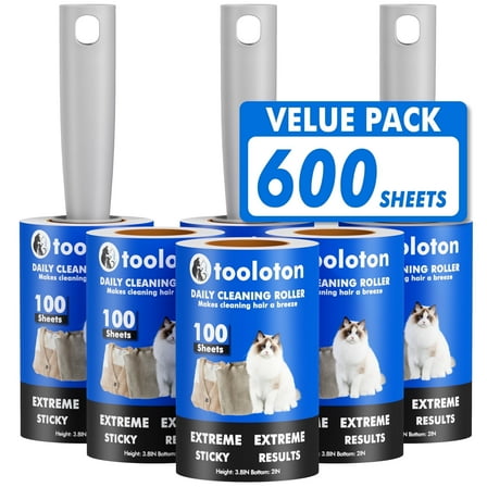 Tooloton Extra Sticky Lint Roller, 600 Sheets, 6 Pack