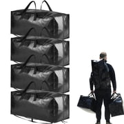 Tooloton Heavy Duty Moving Bags, Extra Large Storage Totes with Backpack Straps, Strong Handles & Zippers, 4 Pack, Black