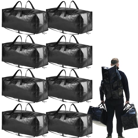 Tooloton Reusable Jumbo Heavy Duty Storage Bags, Black, 8 Pack