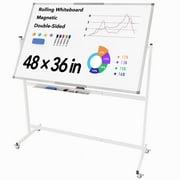 Tooloton Large Rolling Whiteboard on Wheels, 48 x 36 Inches with Stand, 4' x 3' Magnetic Dry Erase Board Easel