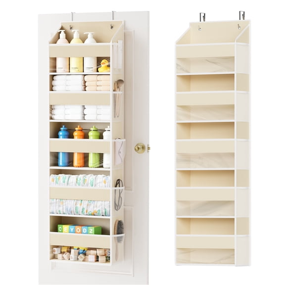 Tooloton Over-the-Door Organizer with 5 Large Pockets & 10 Mesh Side Pockets, Beige (1 Pack)