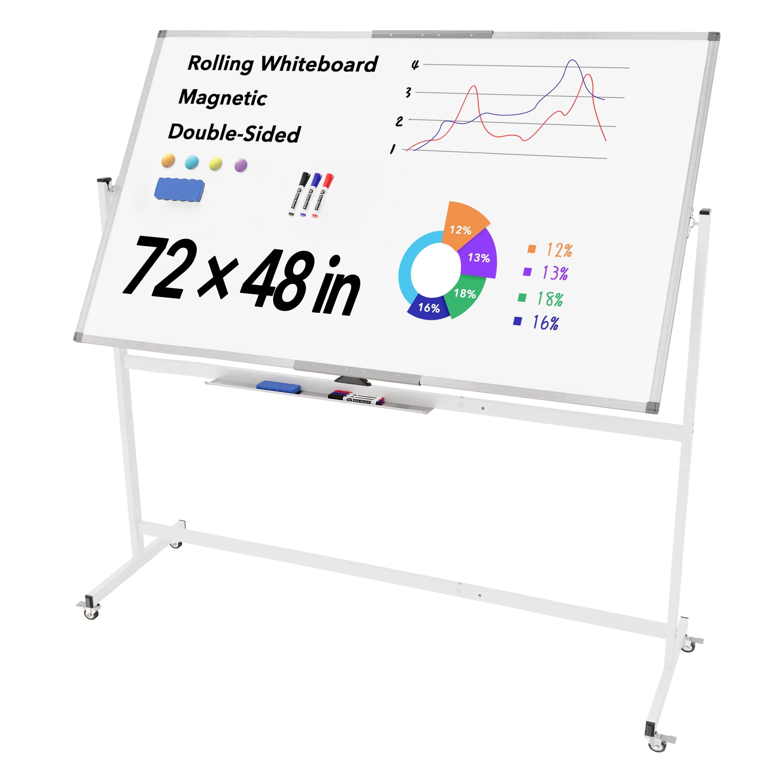 Tooloton Mobile Reversible Whiteboard with Wheels, 72 x 40 Inch ...