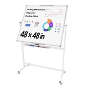 Tooloton Rolling Whiteboard, 48x48 Large Magnetic White Board with Stands, Big Double-Sided White Board Dry Erase on Wheels for Homeschool, Home Office, Office, School