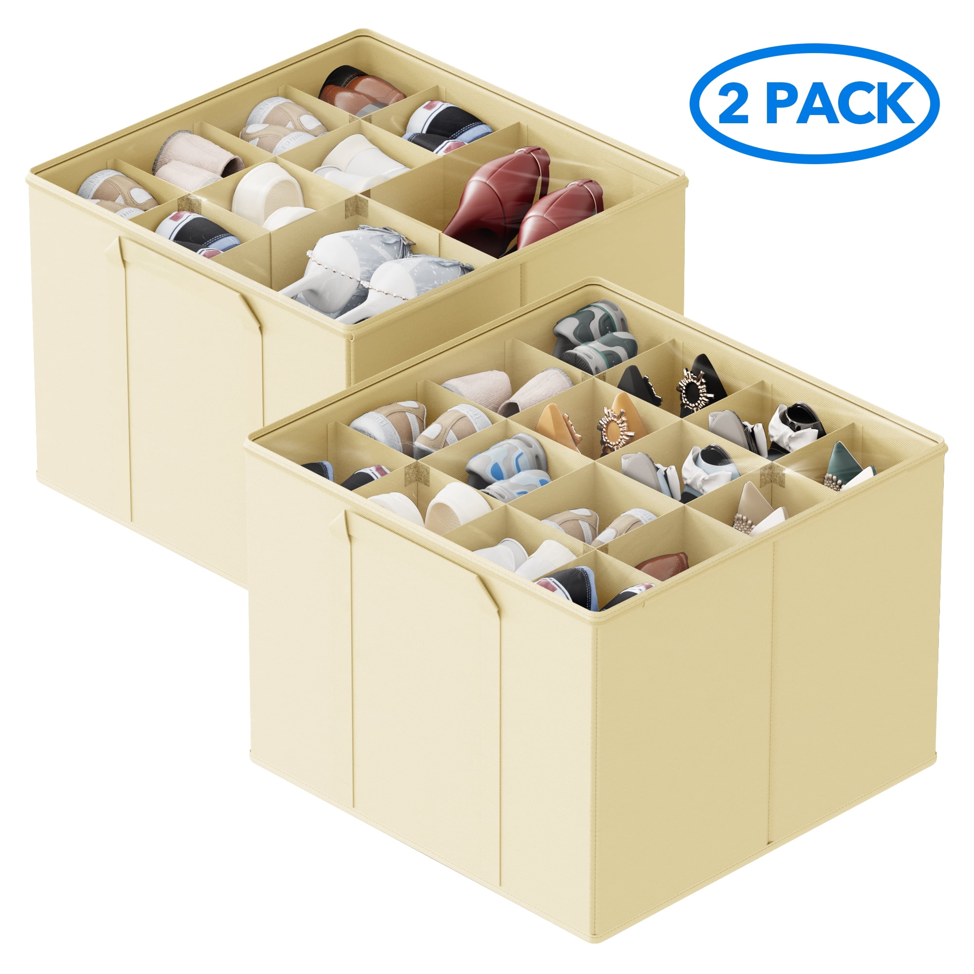 Tooloton Shoe Organizer for Closet, 2 Pack, Fits 16-32 Pairs, Beige