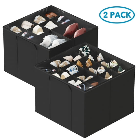 Tooloton Adjustable Dividers Shoe Organizer for Closet, Compact Storage, Fits 16-32 Pairs, Black, 2 Pack
