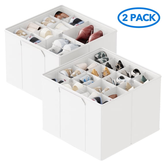 Tooloton Shoe Organizer for Closet, 2 Pack, Fits 16-32 Pairs, White
