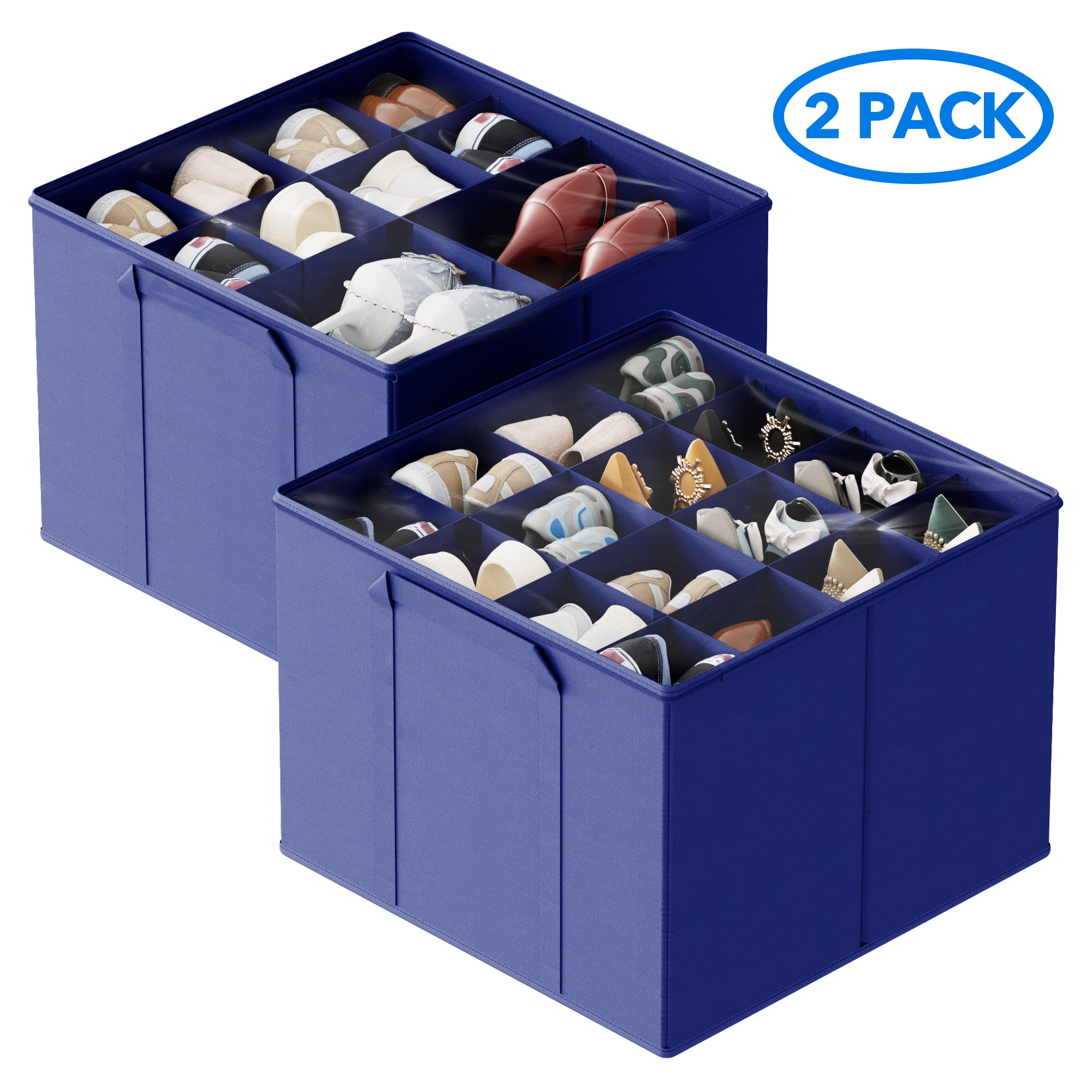 Tooloton Shoe Organizer for Closet, 2 Pack, Fits 16-32 Pairs, Blue
