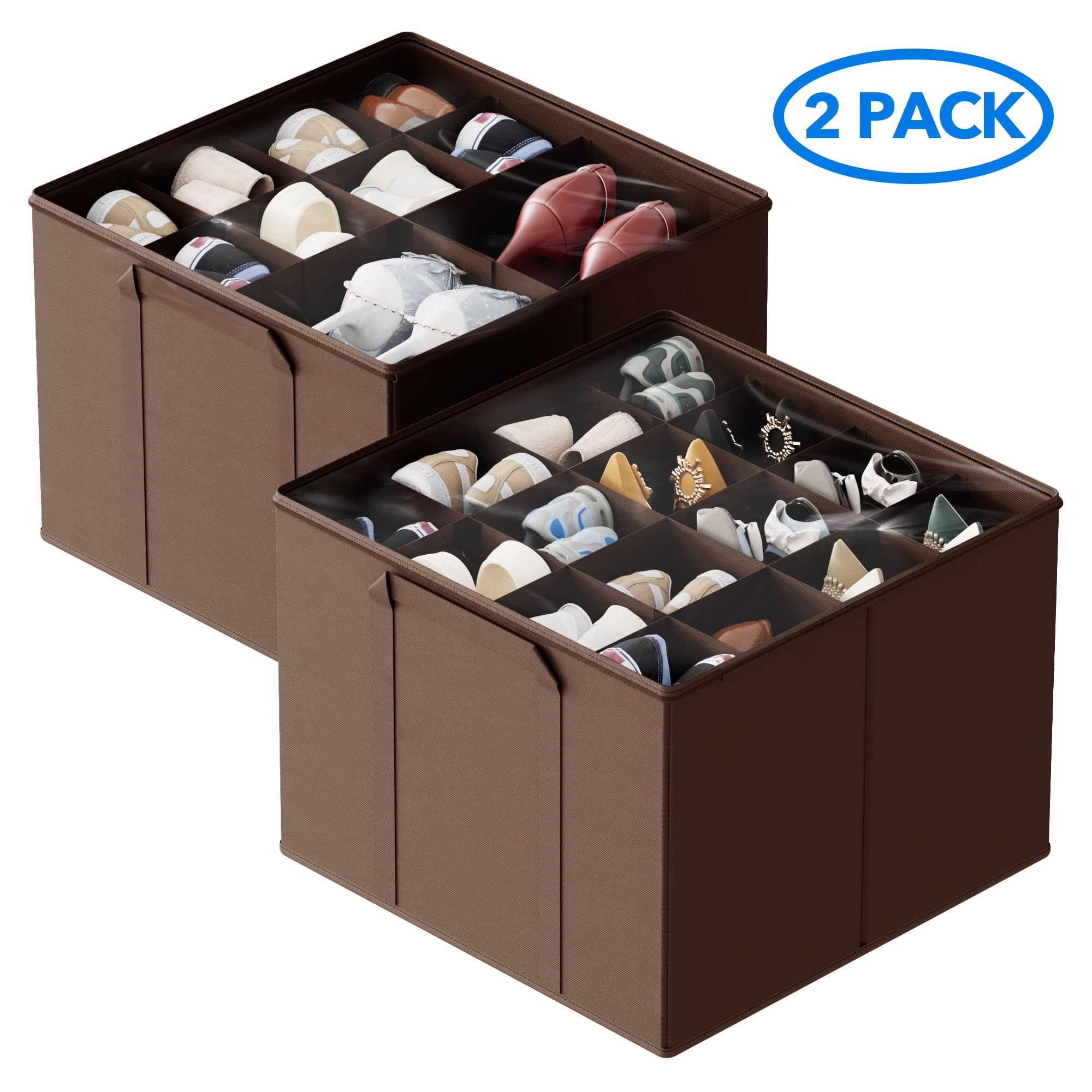 Tooloton Shoe Organizer for Closet, 2 Pack, Fits 16-32 Pairs, Brown