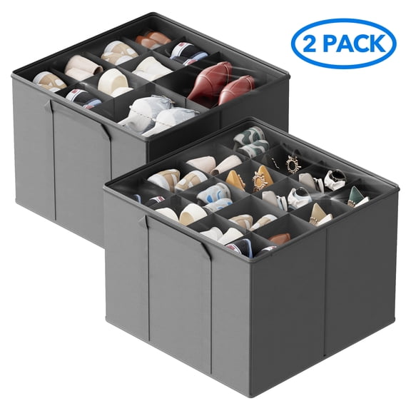 Tooloton Shoe Organizer for Closet, 2 Pack, Fits 16-32 Pairs, Gray