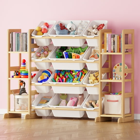 Tooloton Toy Storage Organizer with 6 Shelves and 12 Bins, Toy Organizers Storage Bookshelf, Kids Bin Shelf Toys Box Bookcase for Bedroom Playroom Organization Room Decor, White