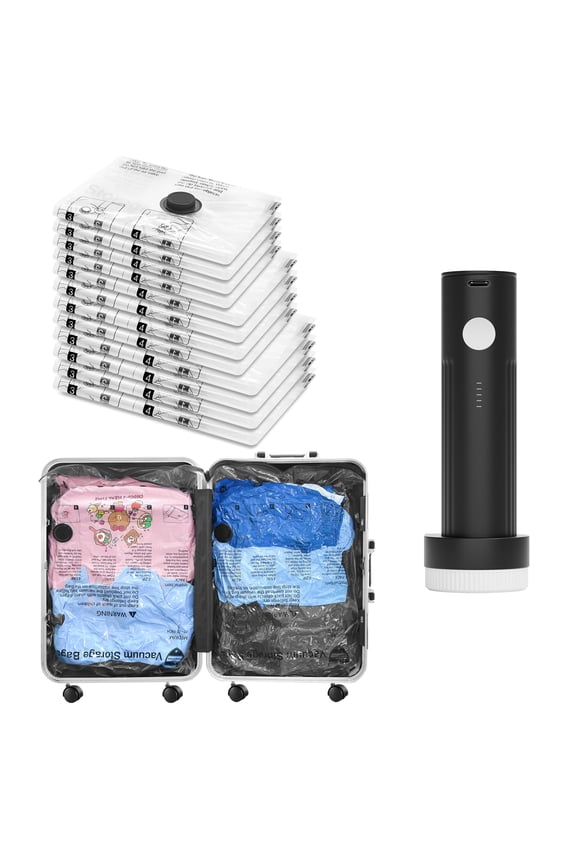 12-Pack Travel Vacuum Storage Bags with Electric Pump, 4L+4M+4S for Clothes & Suitcase