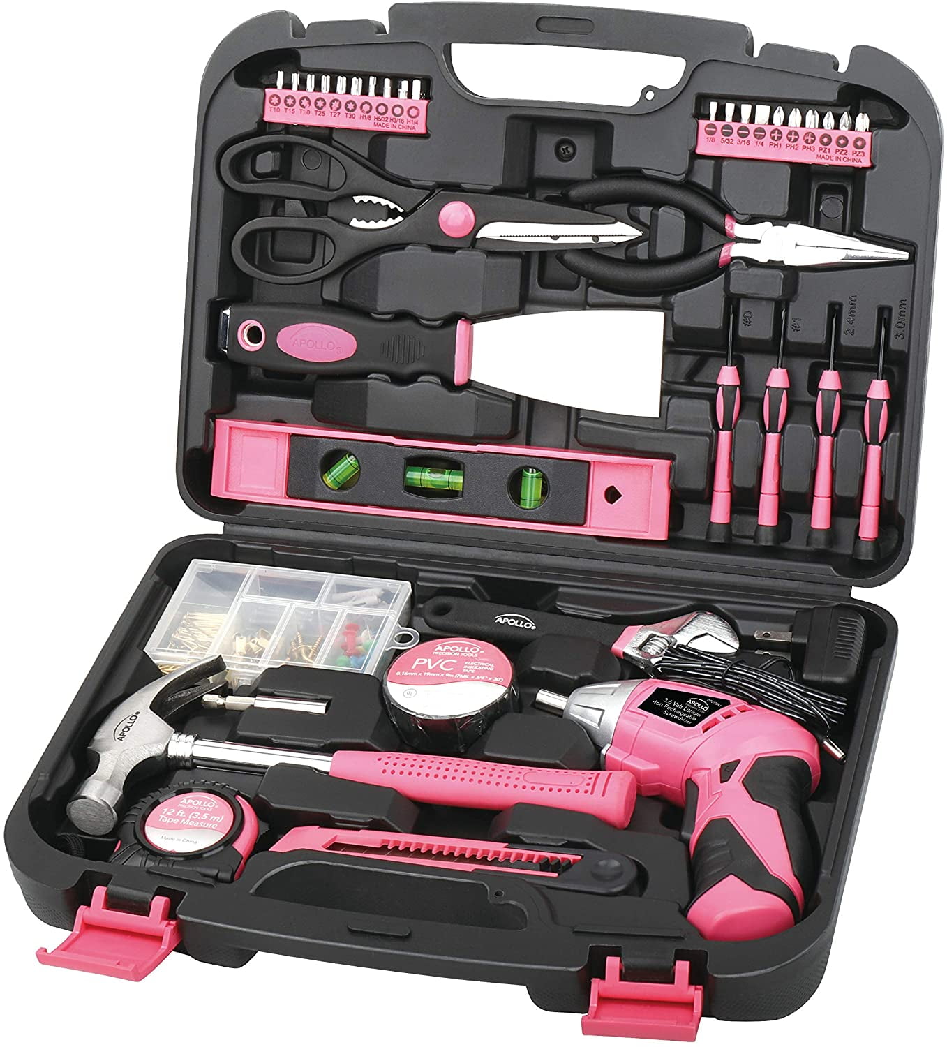 Tools 135 Piece Household Pink Hand Tools Set with Pivoting Dual-Angle ...
