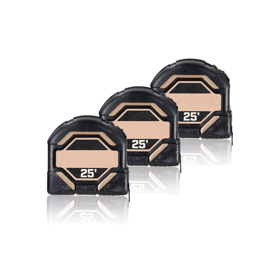 Tools 25-Foot Tape Measure Tool Set, 1" Double-Sided Blade, Military-Grade Composite Case, 3-Pack
