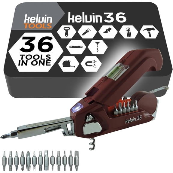 Tools - 36 Urban Multi Tool Screwdriver Set - All in One Hand Tool With 26 Interchangeable Bits, Tape Measure, Liquid Level, Hammer, Flashlight, Corkscrew and Magnetic Tip