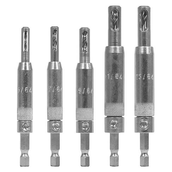 Tools 5pc Self Centering Hinge Drill Bit Set, Spring Loaded. Proudly Made in the USA.