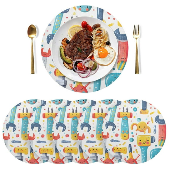 Tools Black Round Placemats Plate Mats 15 Inch Non-Slip Heat Resistant Washable PVC Set Indoor for Kitchen Dining Table 1PC