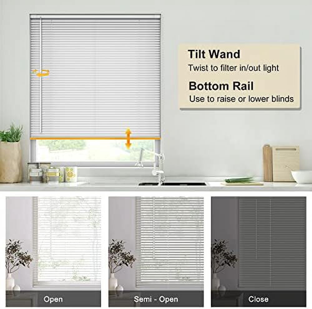 No Tools No Drill 1" Vinyl Mini Blinds, Cordless Blinds for Windows, Light Filtering Horizontal Window Blinds & Shades, 20" W x 36" H, White