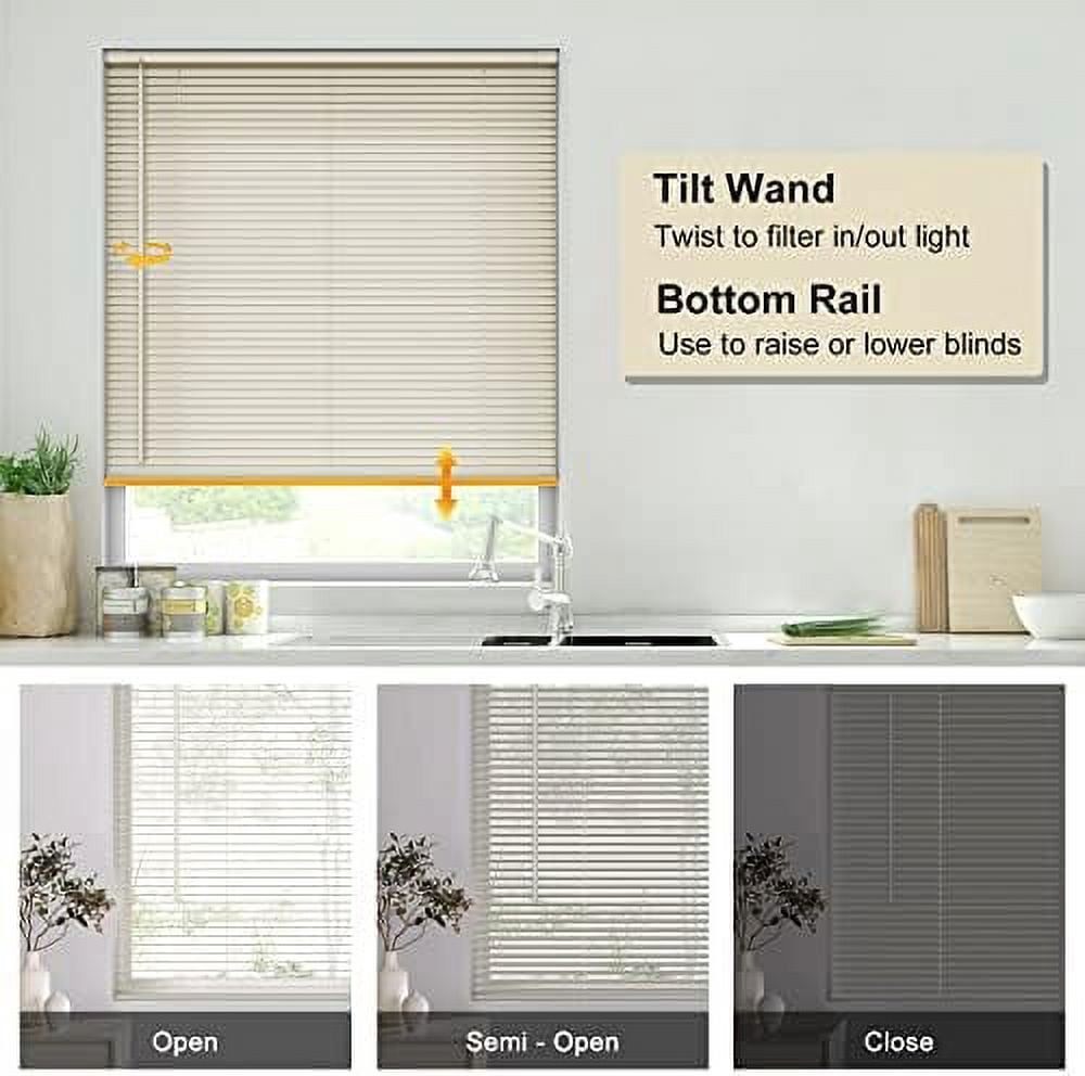 No Tools No Drill 1" Vinyl Mini Blinds, Cordless Blinds for Windows, Light Filtering Horizontal Window Blinds & Shades, 42" W x 48" H, Cream